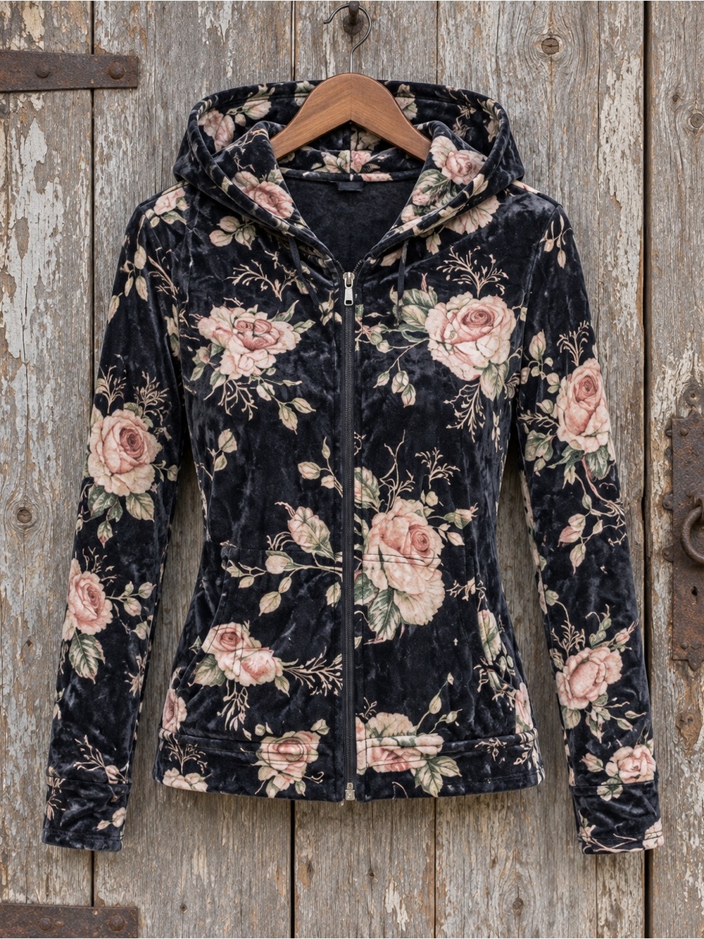 Lily Floral Black and Pink Velvet Dress